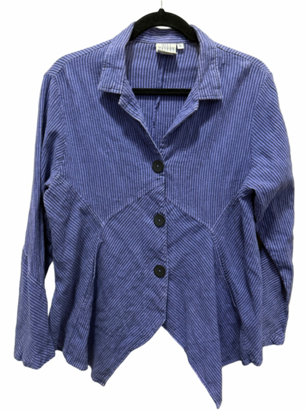 Mill Valley Clothing Co Blue Striped Lagenlook Asymmetrical Hobo Shirt Jacket S
